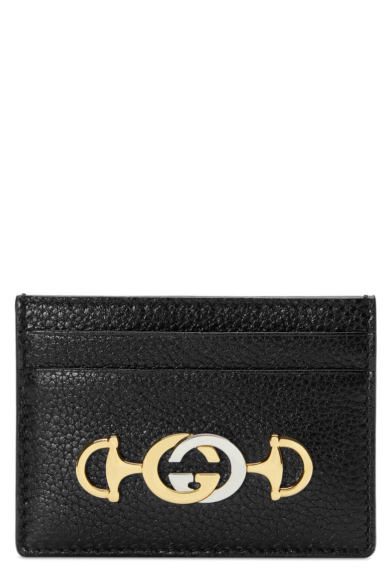 Gucci463 Leather Card Case, Main, color, BLACK