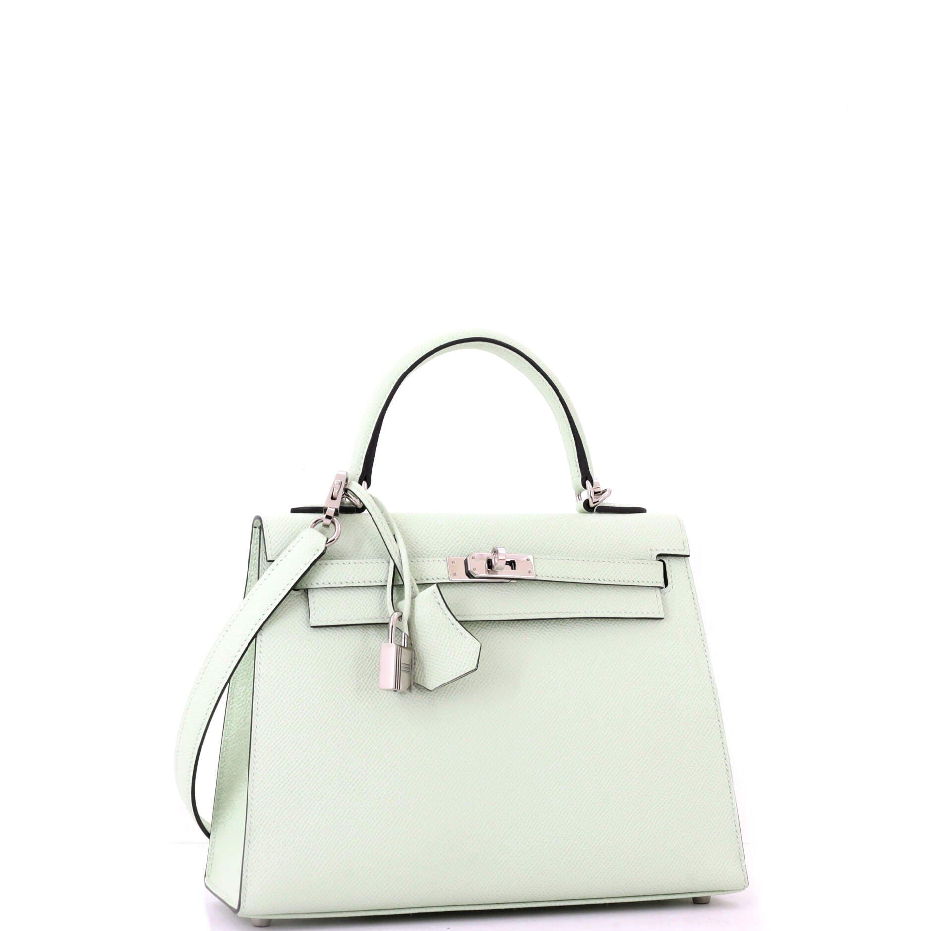 Pre-Owned Hermes Kelly Handbag Green Epsom with Palladium Hardware 25, Alternate, color, 