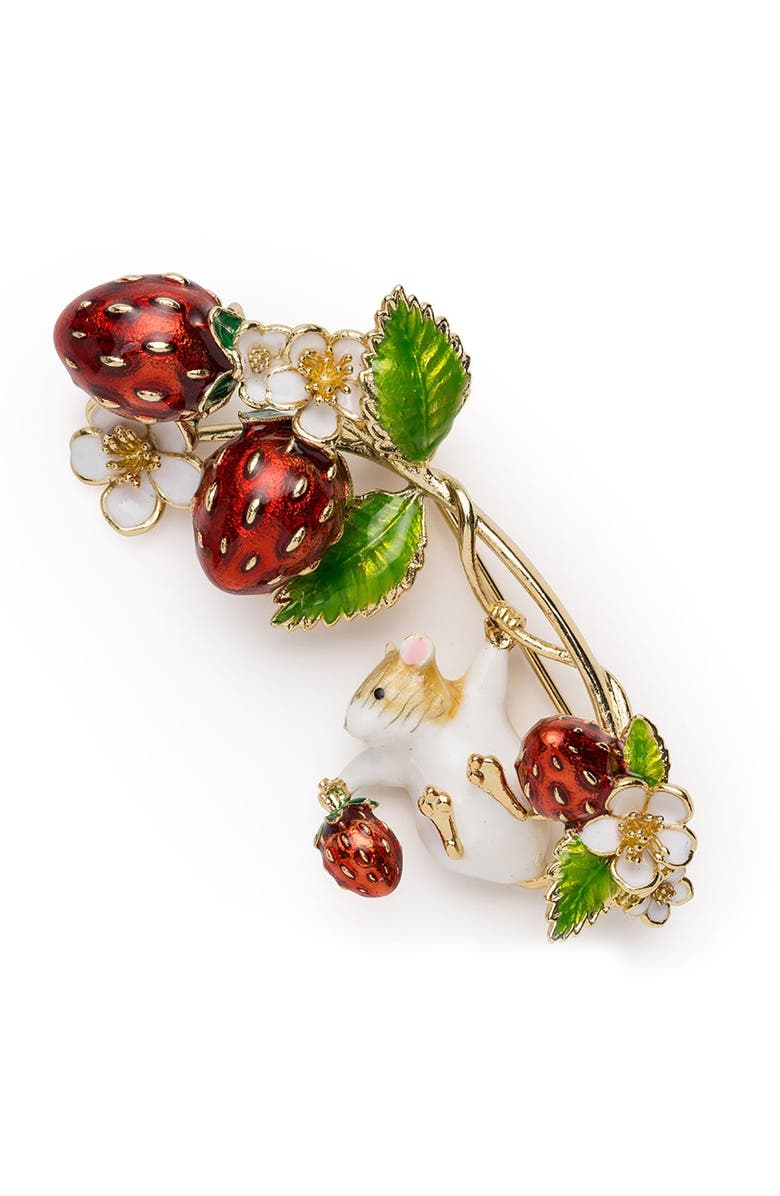 Bill Skinner Studio Strawberry & Mouse Brooch, Main, color, Strawberry & Mouse