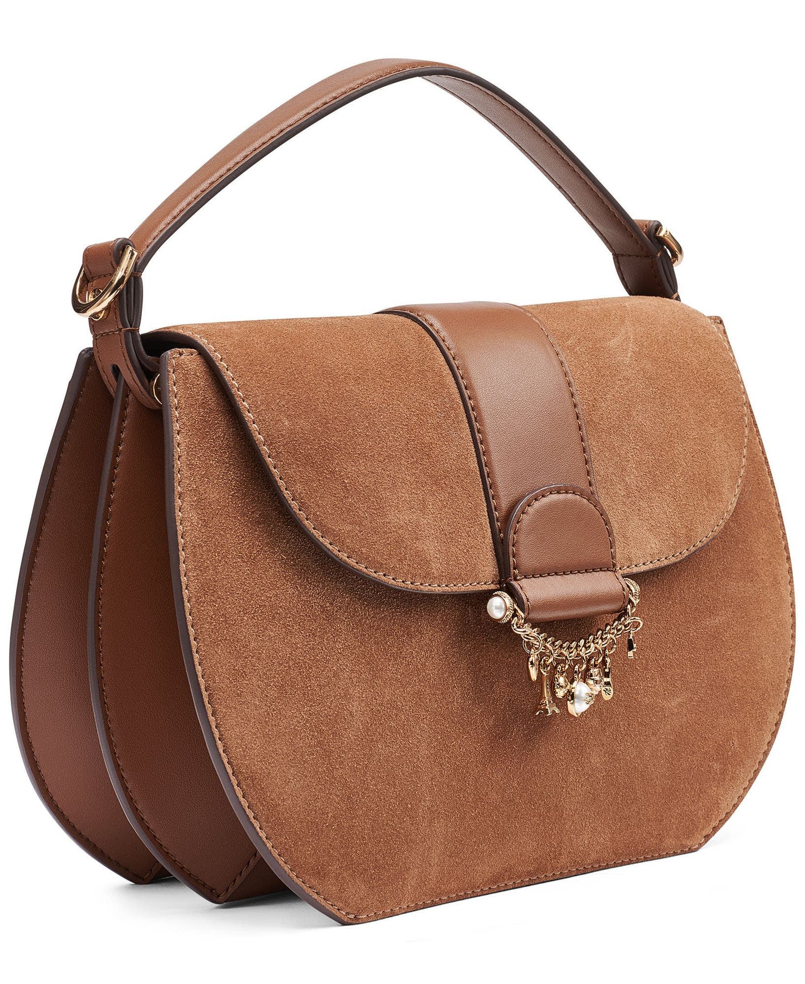 Jocelina Suede Satchel, Alternate, color, Cognac