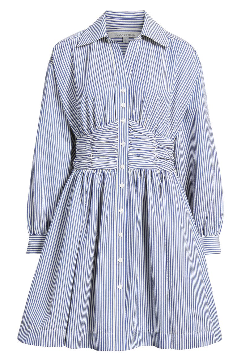 Stripe Long Sleeve Seersucker Mini Shirtdress, Alternate, color, BLUE MULTI