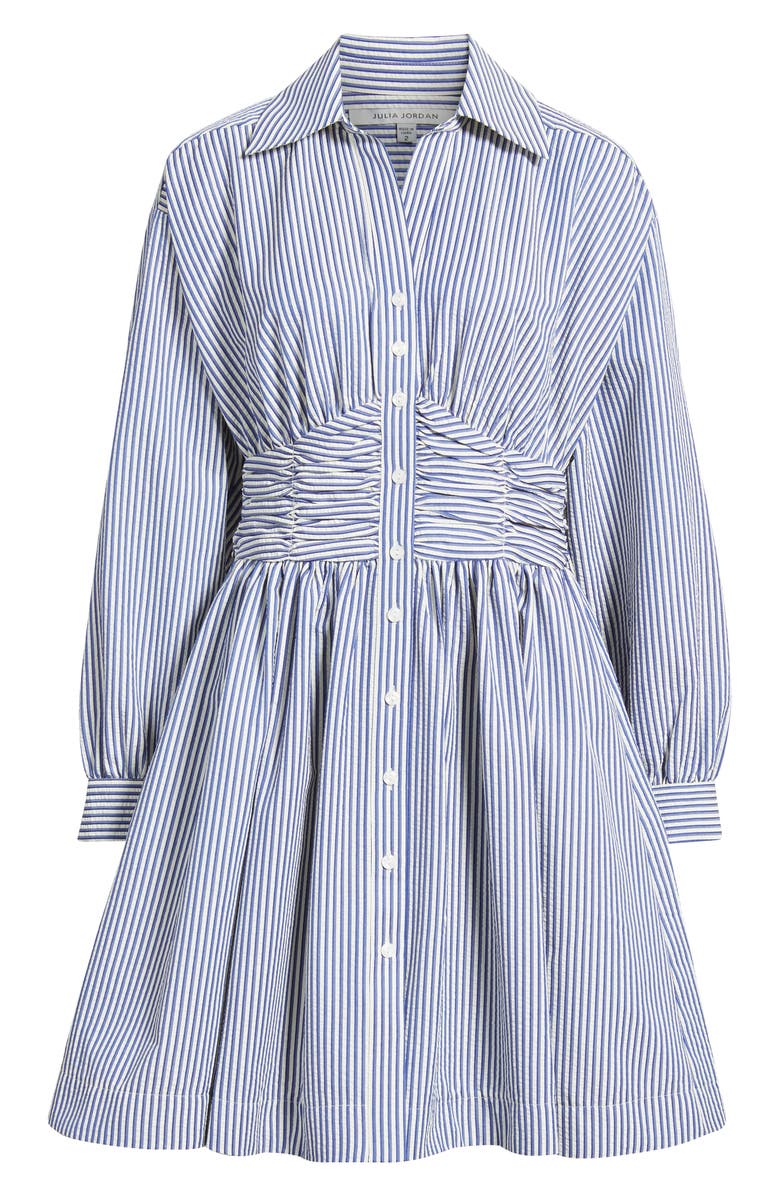 Julia Jordan Stripe Long Sleeve Seersucker Mini Shirtdress, Alternate, color, Blue Multi