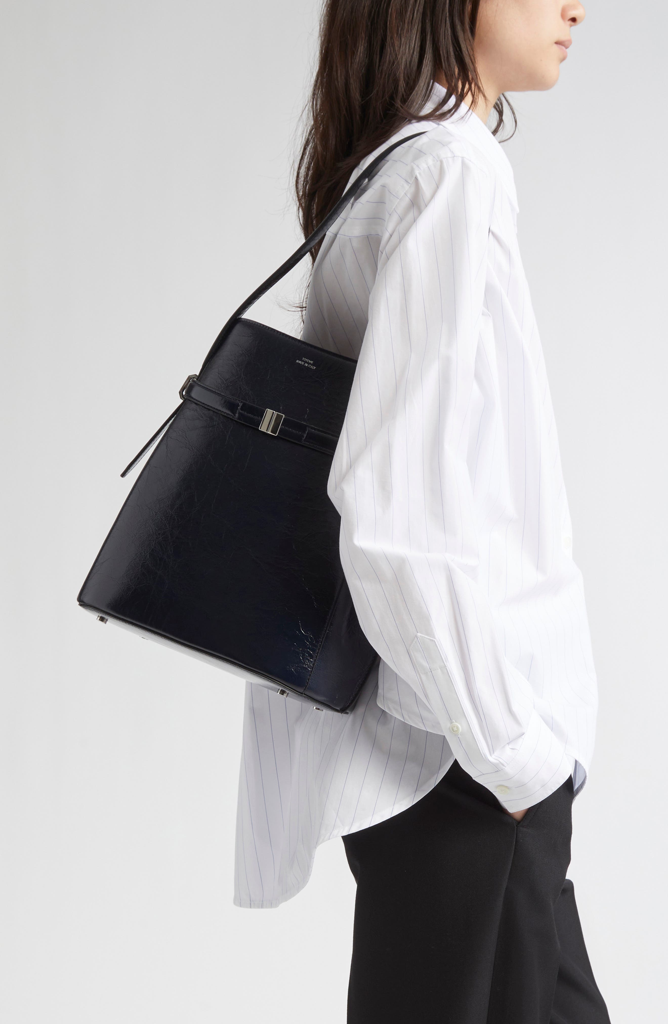TOTEME Belted Leather Bucket Shoulder Bag, Alternate, color, 