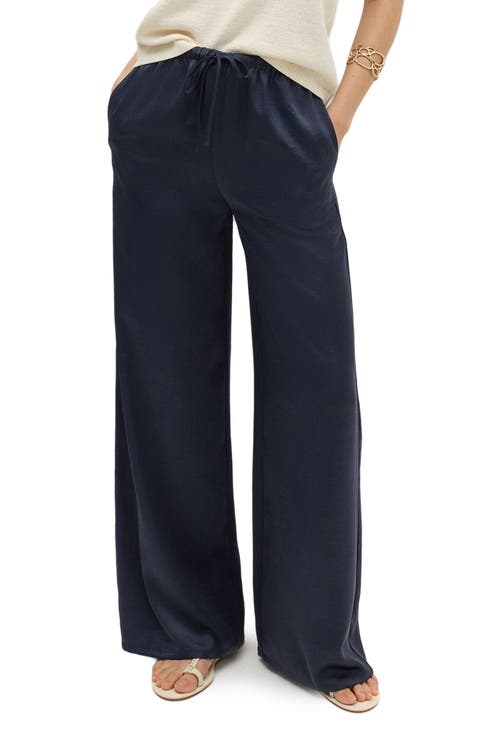 Wide Leg Satin Drawstring Pants