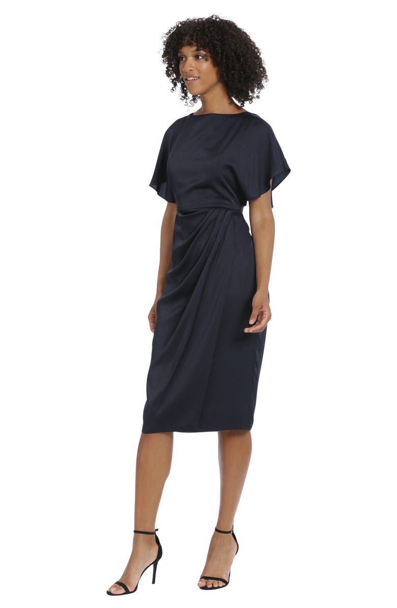 Maggy London Flutter Sleeve Charmeuse Midi Dress, Alternate, color, Twilight Navy