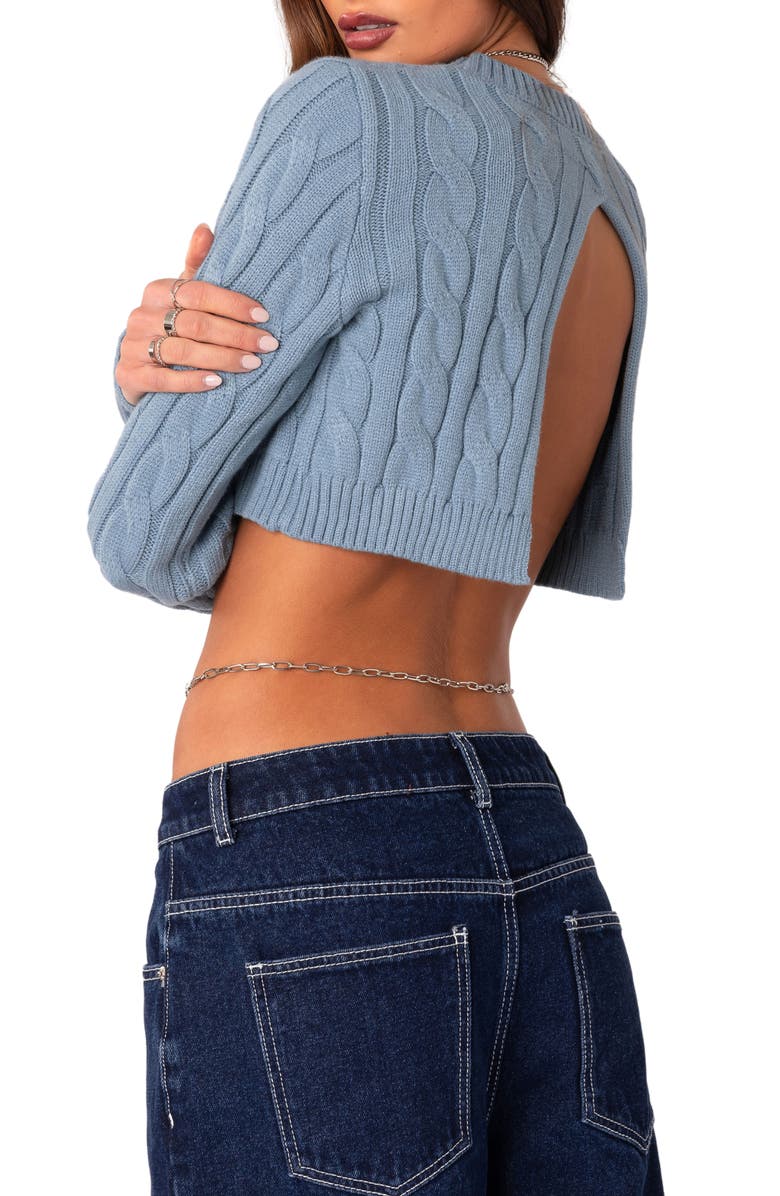 EDIKTED Raina Open Back Cable Knit Crop Sweater, Alternate, color,