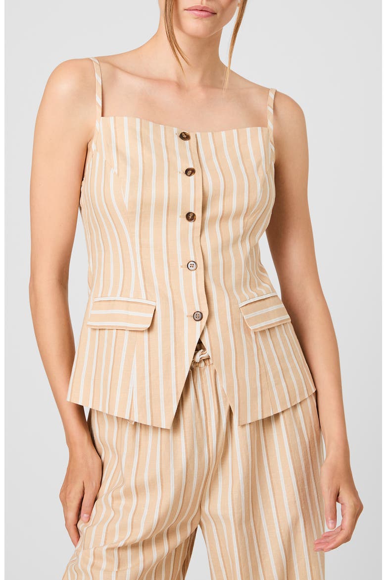 Tailored Sleeveless Linen Top, Main, color, SANDLOT STRIPE