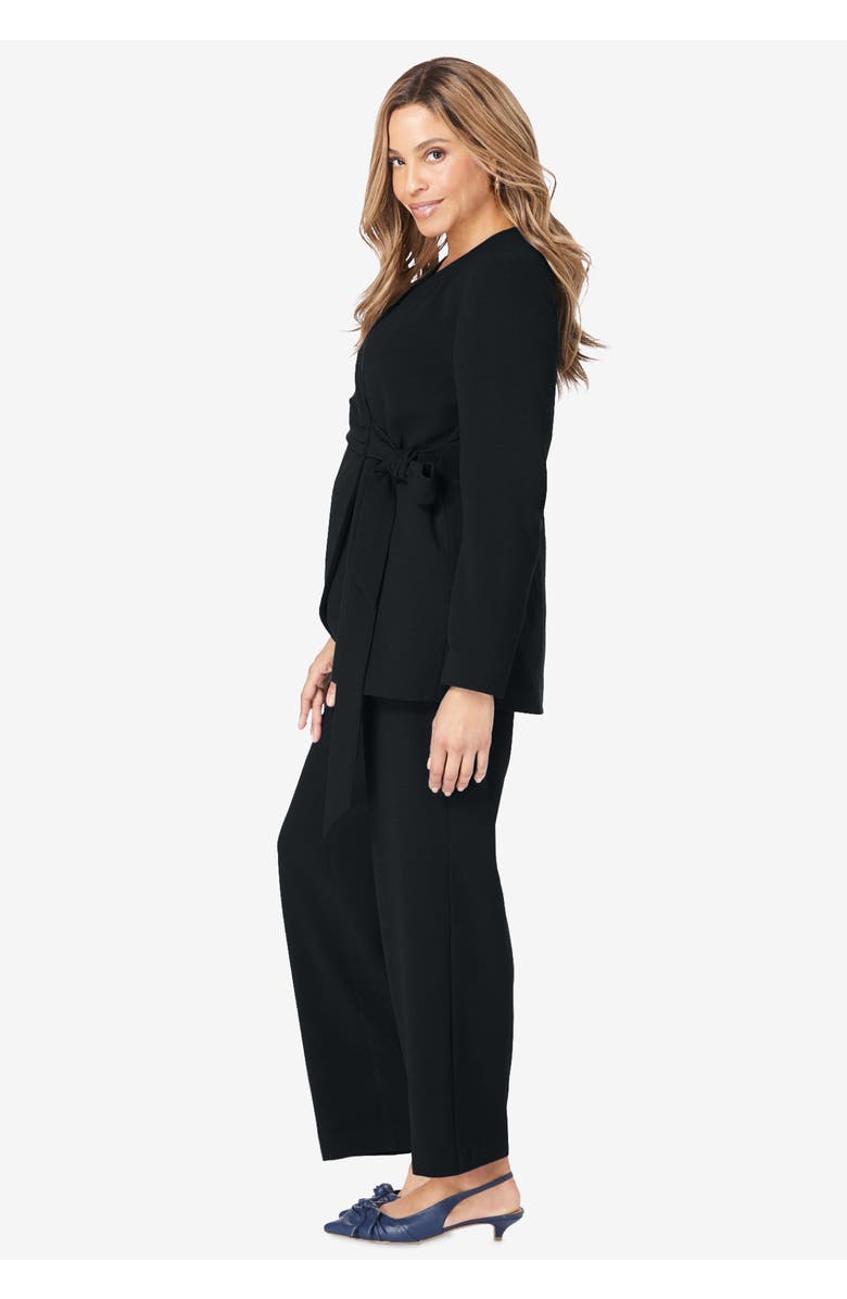 Jessica London 2-Piece Faux Wrap Pantsuit, Alternate, color, Black