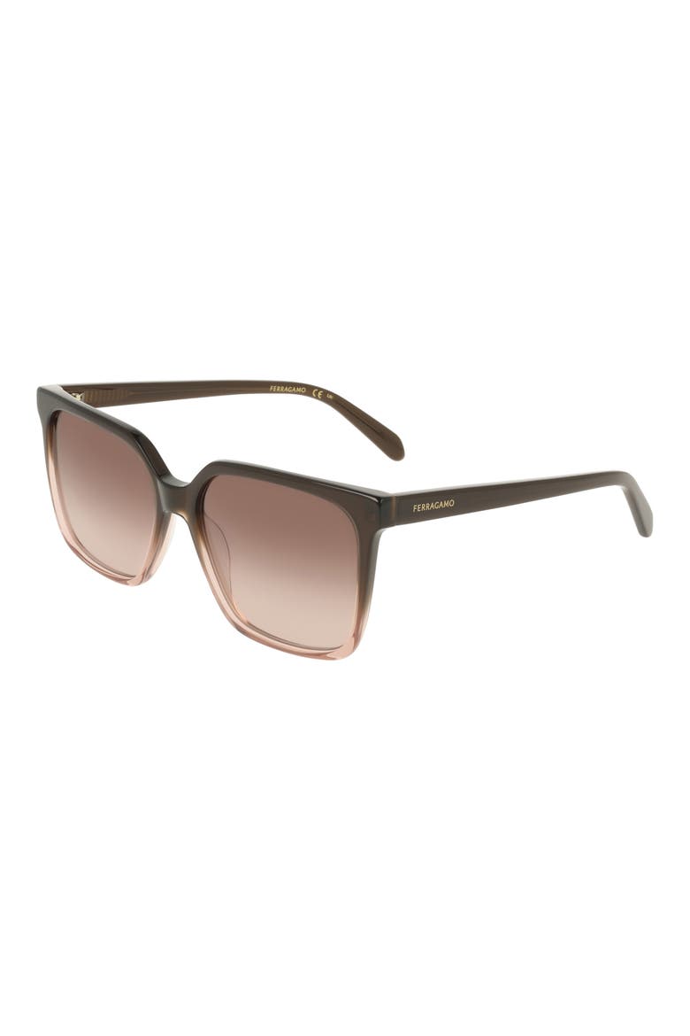 57mm Rectangle Sunglasses, Alternate, color, TRANSPARENT BROWN GRADIENT