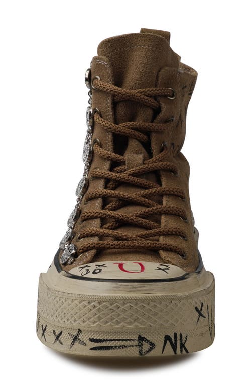 Zigi Happy Face Lug Sole High Top Sneaker In Tan Suede