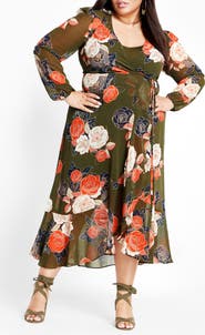 City Chic Kataleya Long Sleeve Chiffon Maxi Wrap Dress