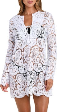 L'AGENCE Ansley Paisley Long Sleeve Cover-Up Dress