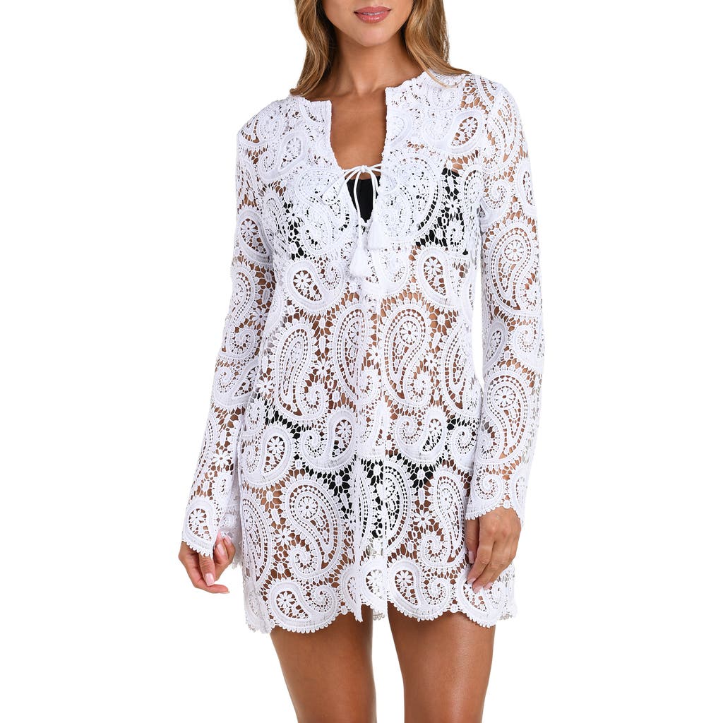 L'AGENCE Ansley Paisley Long Sleeve Cover-Up Dress in White at Nordstrom, Size X-Large