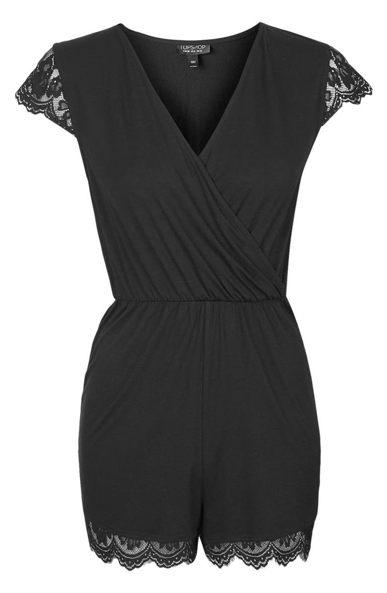 Topshop Lace Scallop Romper, Alternate, color, 