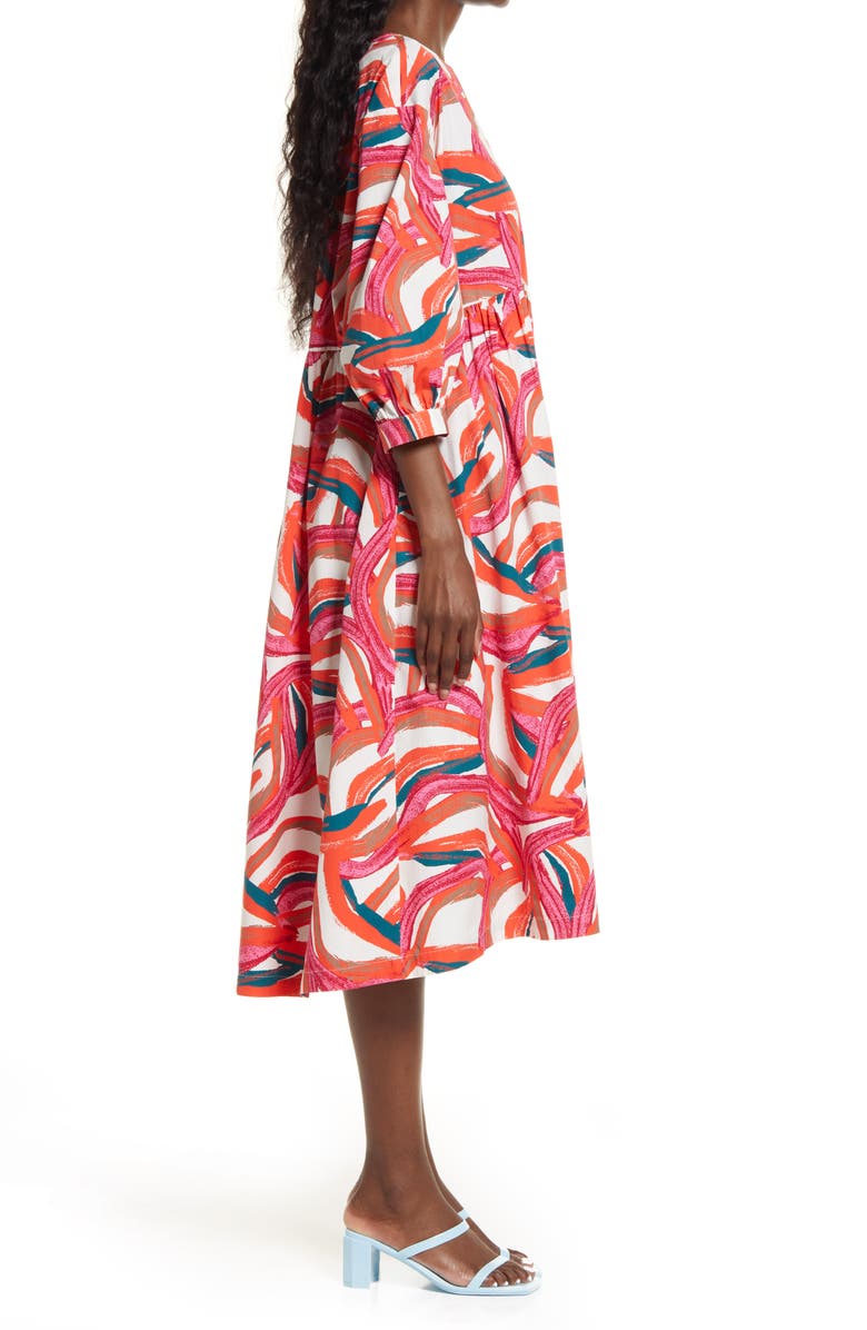 Nordstrom Cristina Martinez Rainbow Print Long Sleeve Cotton Dress, Alternate, color,