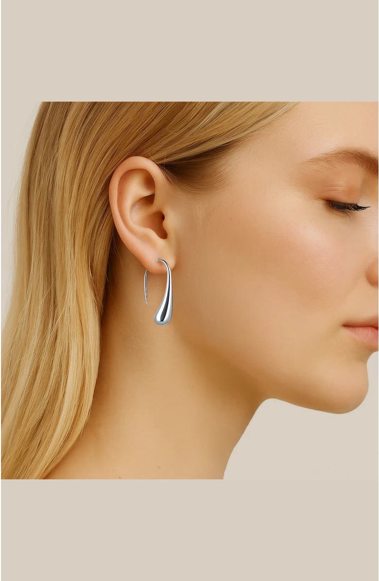 Hollywood Sensation Isabella Eternal Drops Dainty Teardrop Dome Earrings, Alternate, color, Silver