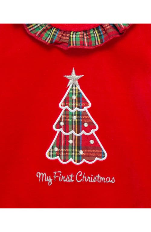Little Me First Christmas Plaid Tree Top & Joggers Set In Red