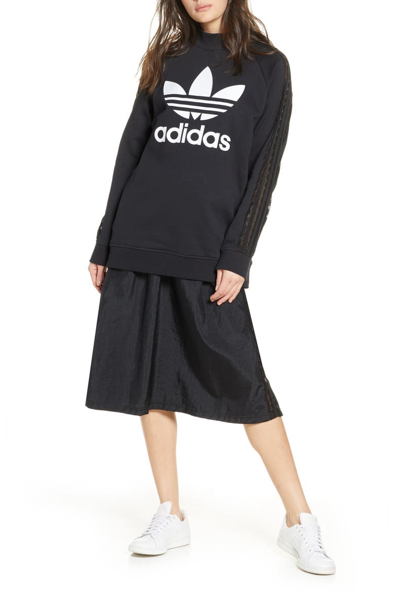 Lace Stripe Logo Cotton Sweatshirt, Main, color, BLACK