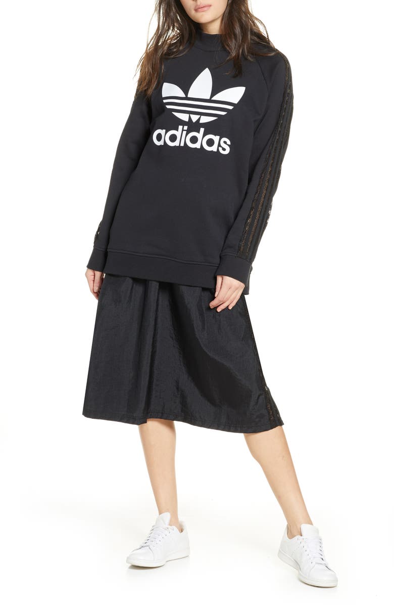 adidas Originals Lace Stripe Logo Cotton Sweatshirt, Main, color, 