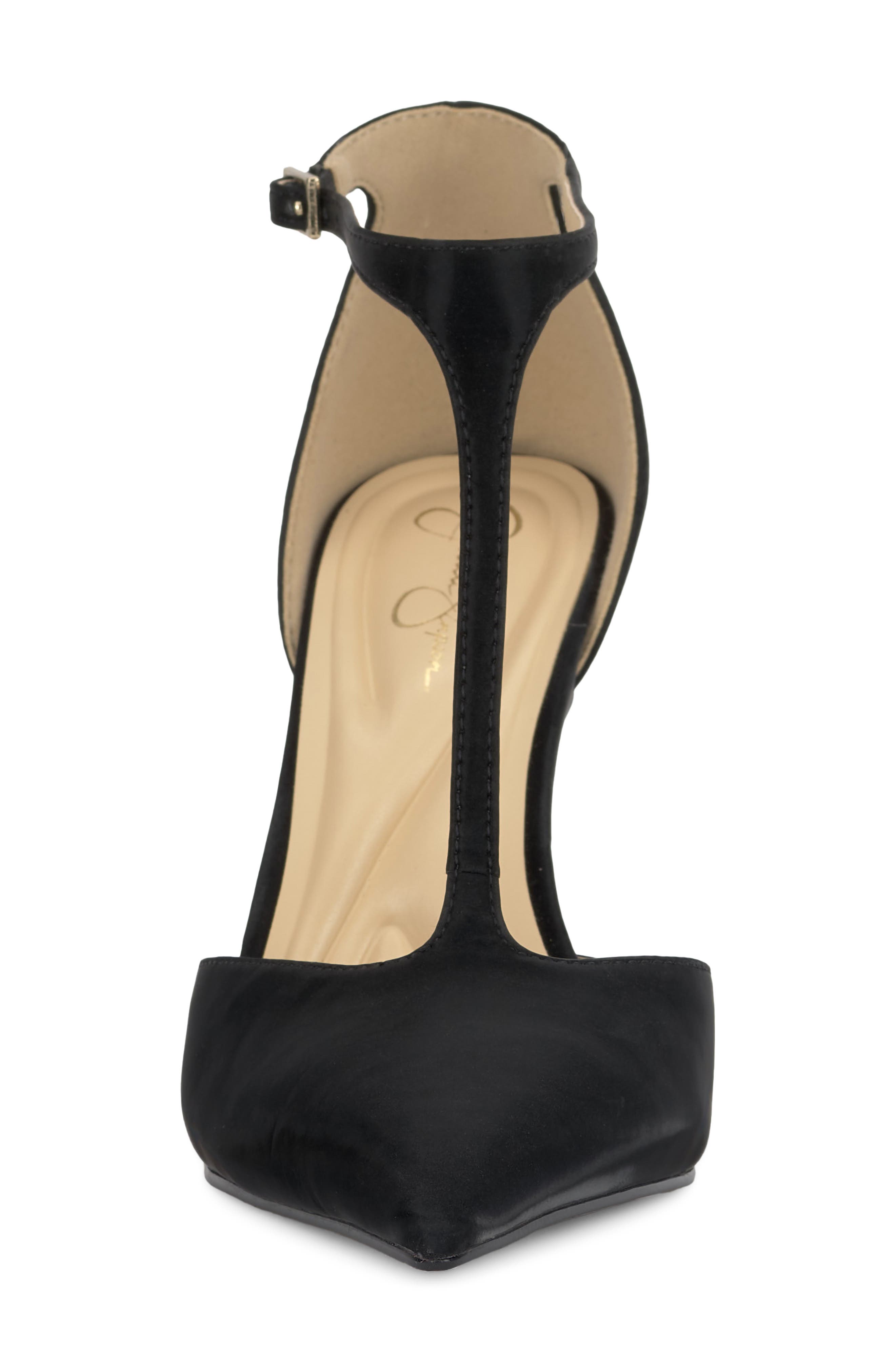 Jessica Simpson Willna T-Strap Pointed Toe Pump, Alternate, color, Black Satnll