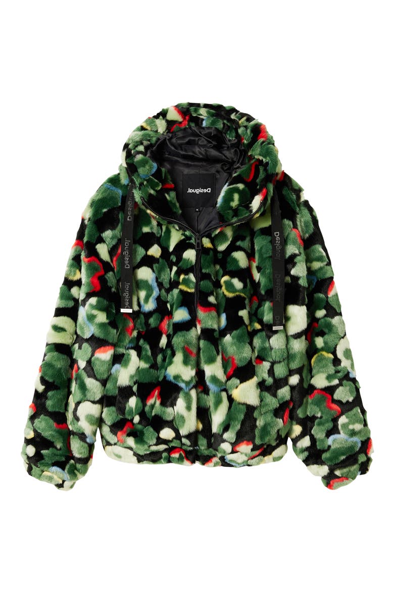 Calis Oversize Camo Faux Fur Jacket, Alternate, color, GREEN