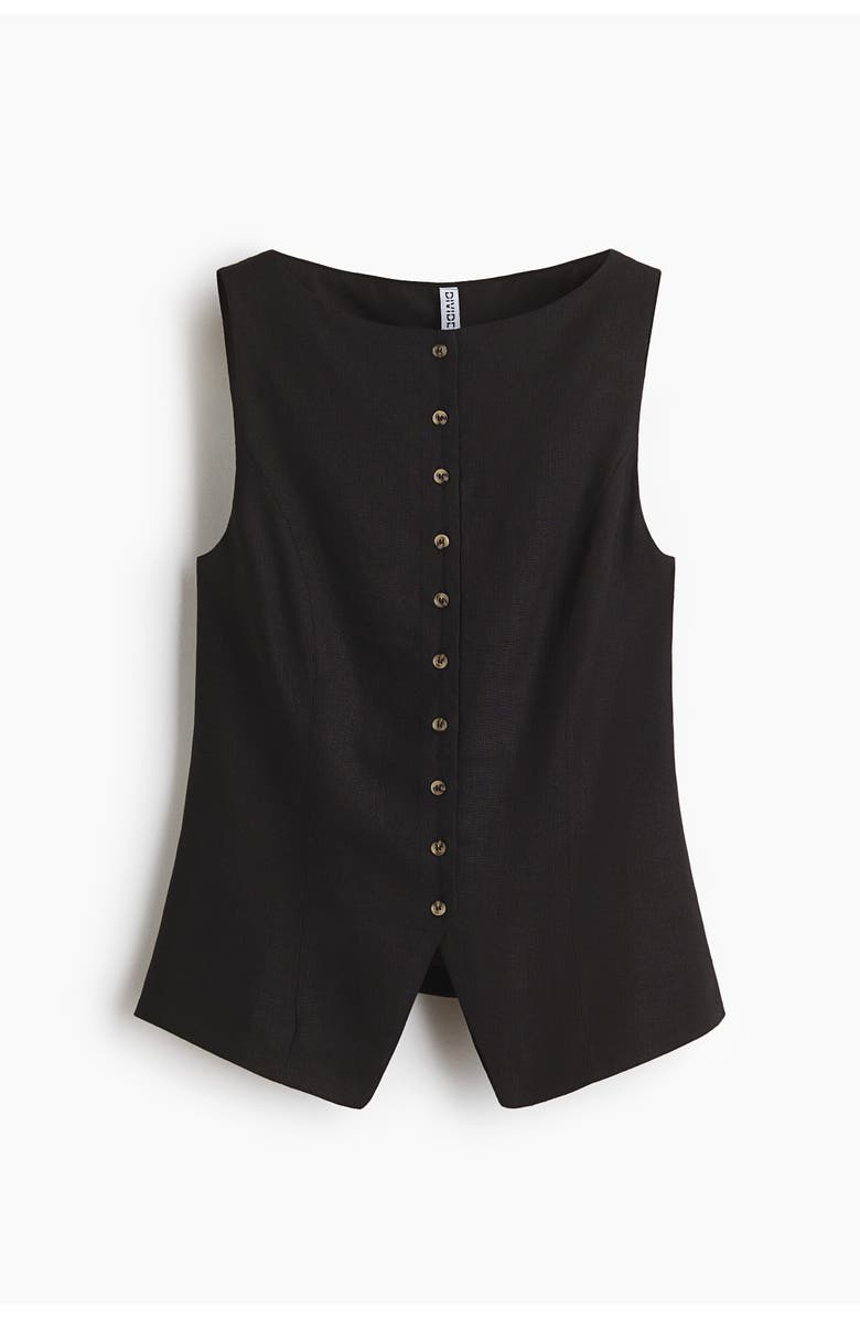 H&M Linen-blend Waistcoat, Main, color, Black