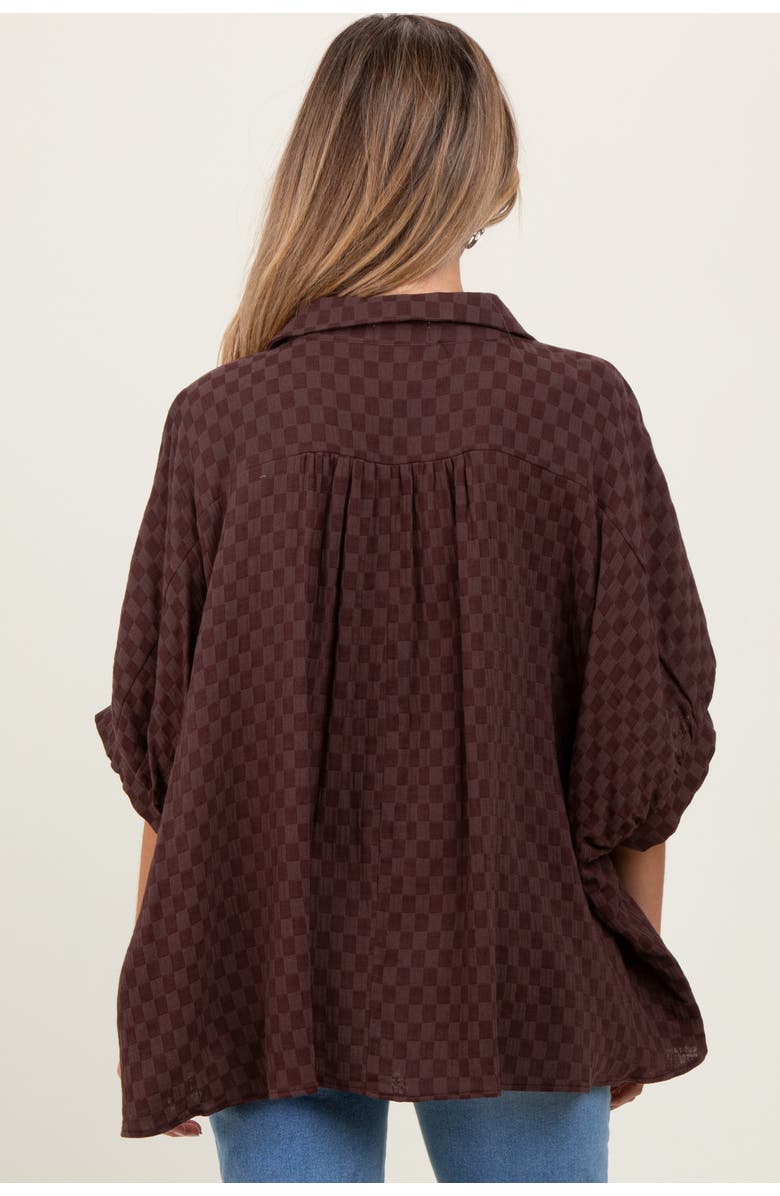 PinkBlush Checker Print Short Sleeve Oversized Blouse, Alternate, color, Brown