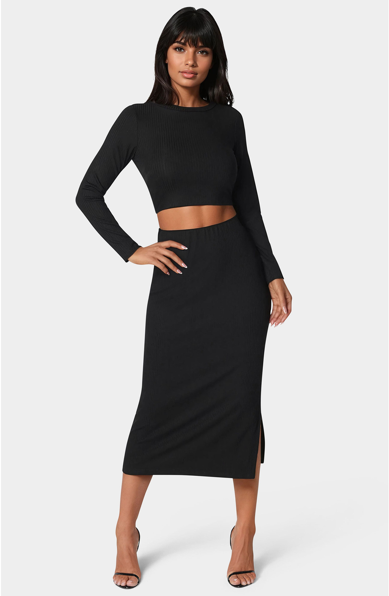 bebe Two Piece Rib Sweater Set, Main, color, Black
