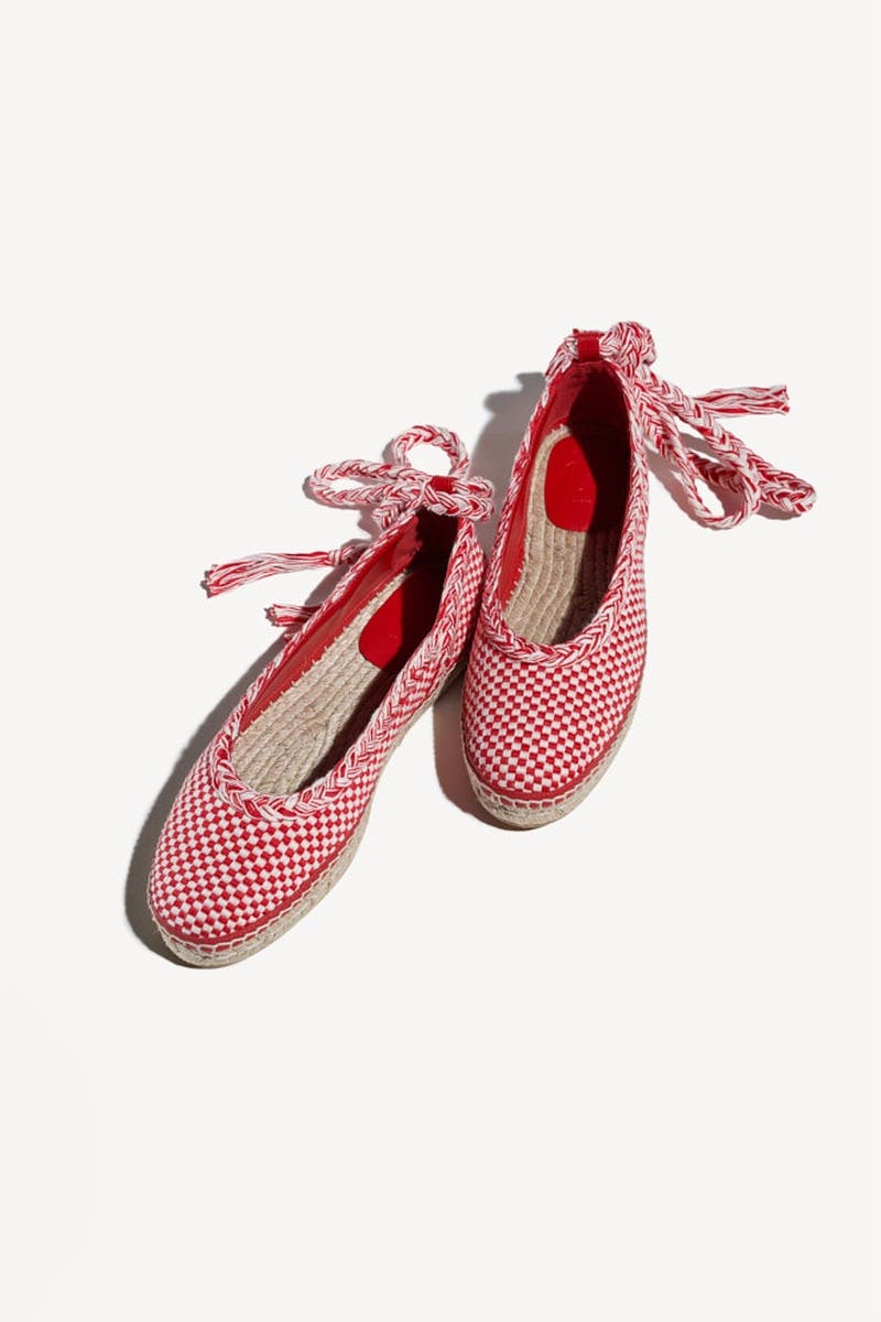 Magda Handwoven Espadrille Ballet Sleep-Ons Flat with Lace Up Ankle Tie, Alternate, color, Ivory Red