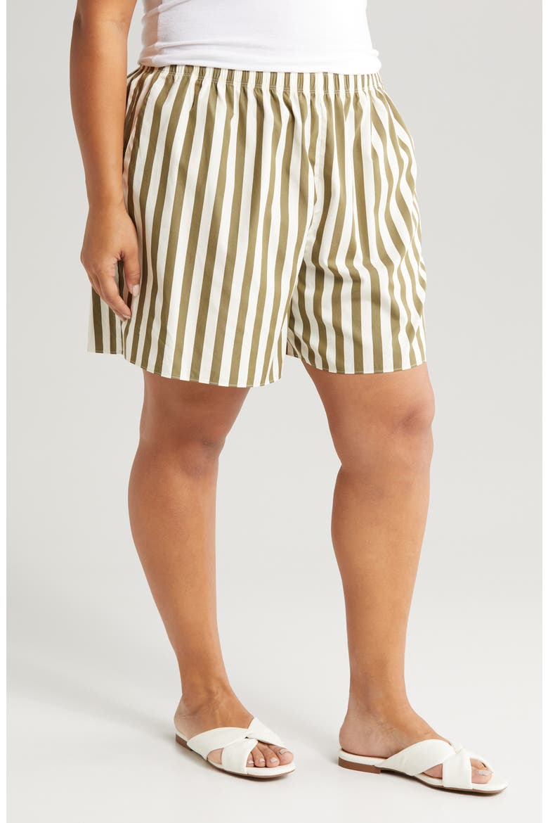 Stripe Pull-On Cotton Shorts, Alternate, color, OLIVE BURNT CABANA STRIPE