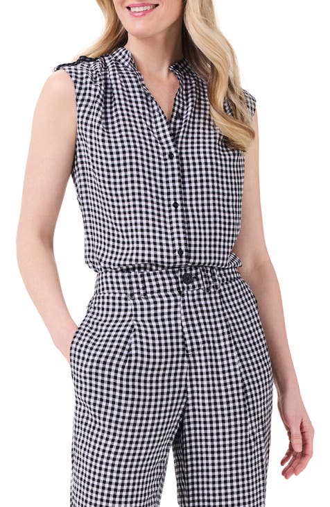 Gingham Sleeveless Button-Up Shirt