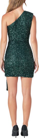 Sequin Draped Padded One-Shoulder Minidress