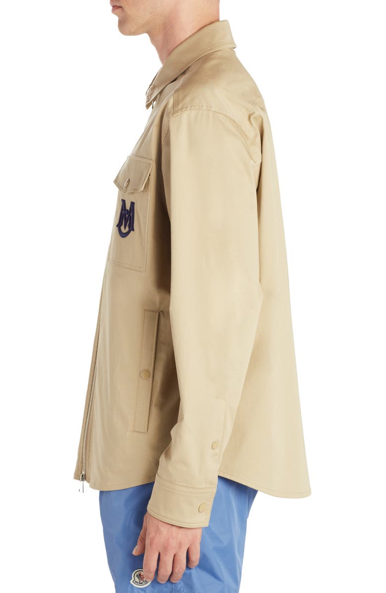 Moncler Embroidered Logo Gabardine Zip Front Shirt, Alternate, color, 