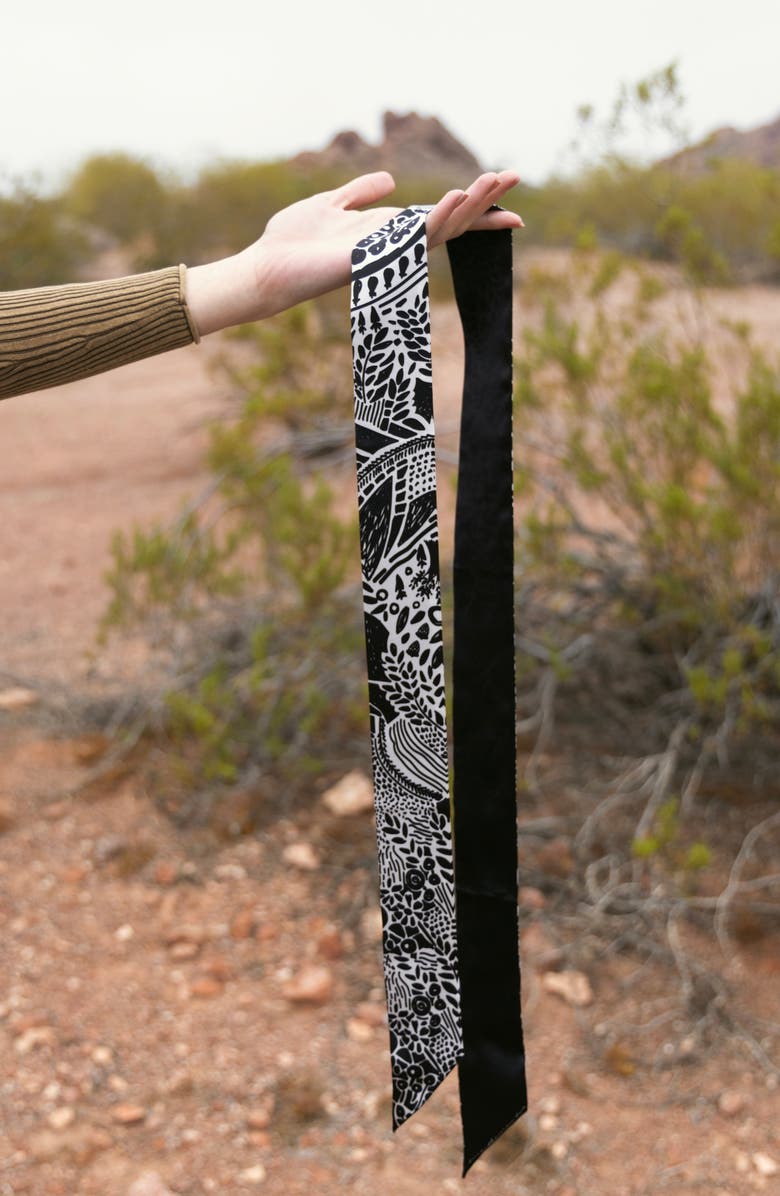 Jessie Zhao New York Silk Skinny Scarf Of Black Garden, Alternate, color, Black