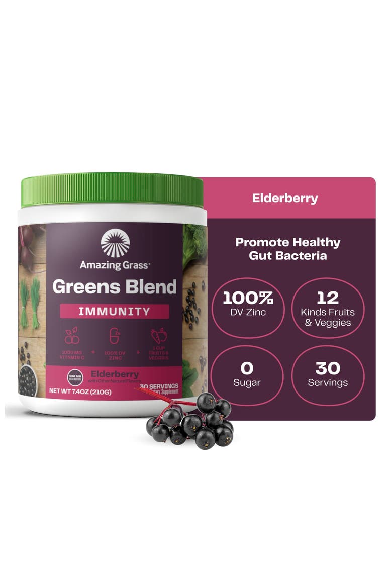 Greens Blend Immunity Powder Elderberry Superfood Supplement 7.4 oz, Main, color, None