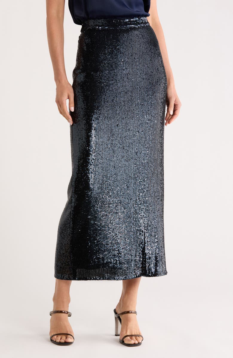TWP Gwyneth Sequin Midi Skirt, Main, color, Midnight