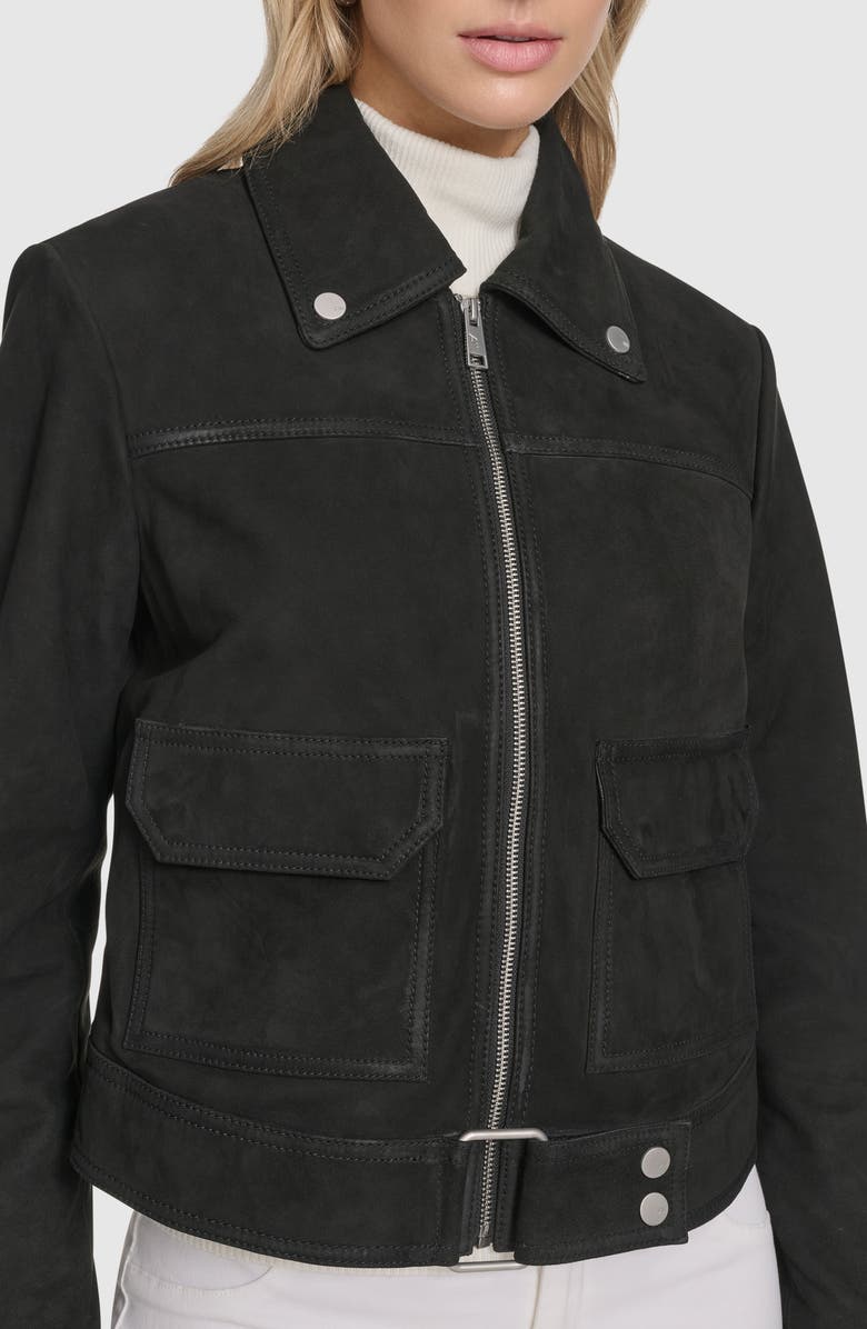 Andrew Marc Luneta Suede Trucker Jacket, Alternate, color, Black