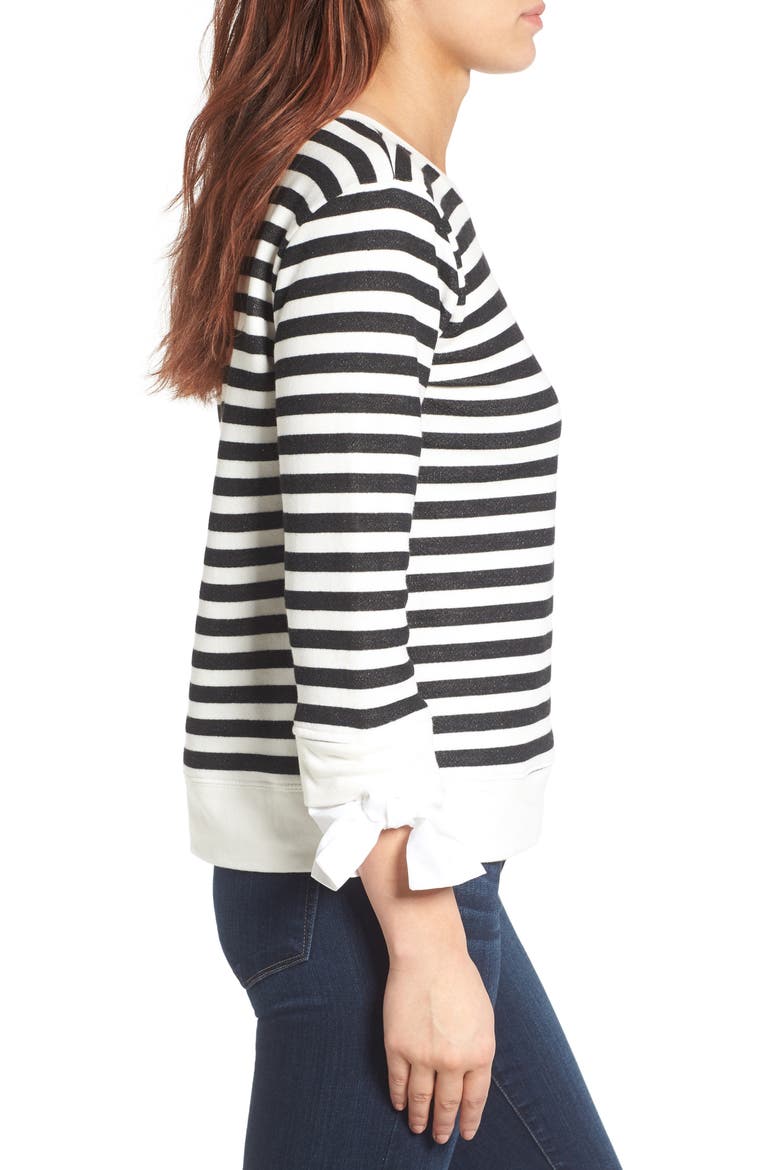 Gibson Tie Sleeve Sweatshirt, Alternate, color, BLACK/ WHITE STRIPE