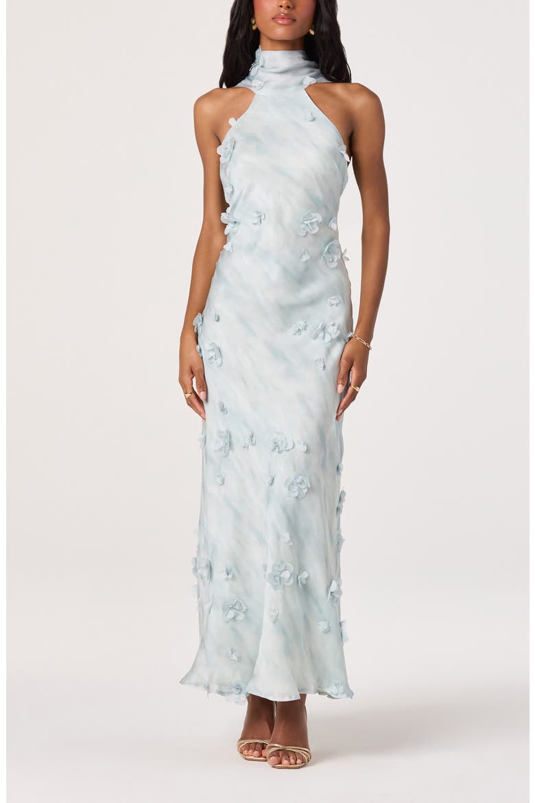 Ashley Floral Appliqué High Neck Slipdress, Main, color, SEAFOAM
