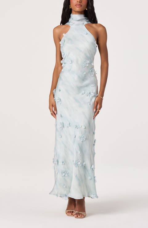 Ashley Floral Appliqué High Neck Slipdress