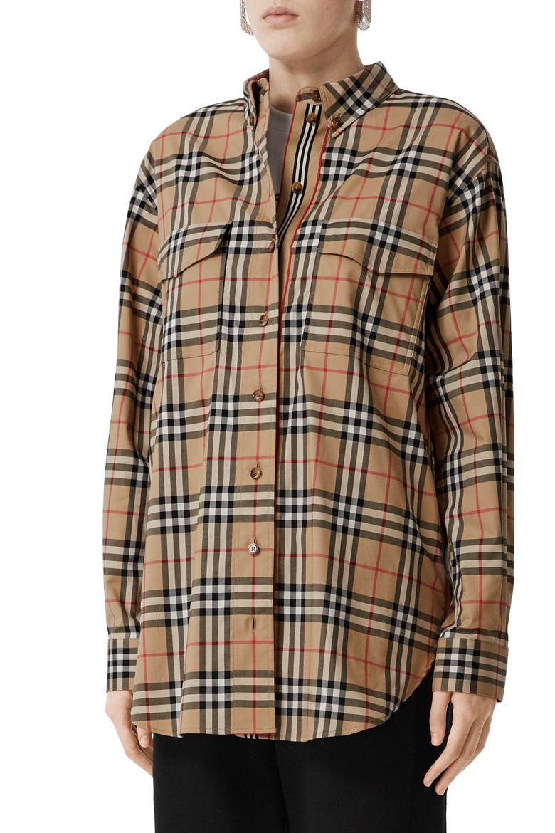 Turnstone Oversize Vintage Check Stretch Cotton Shirt, Main, color, ARCHIVE BEIGE IP CHK