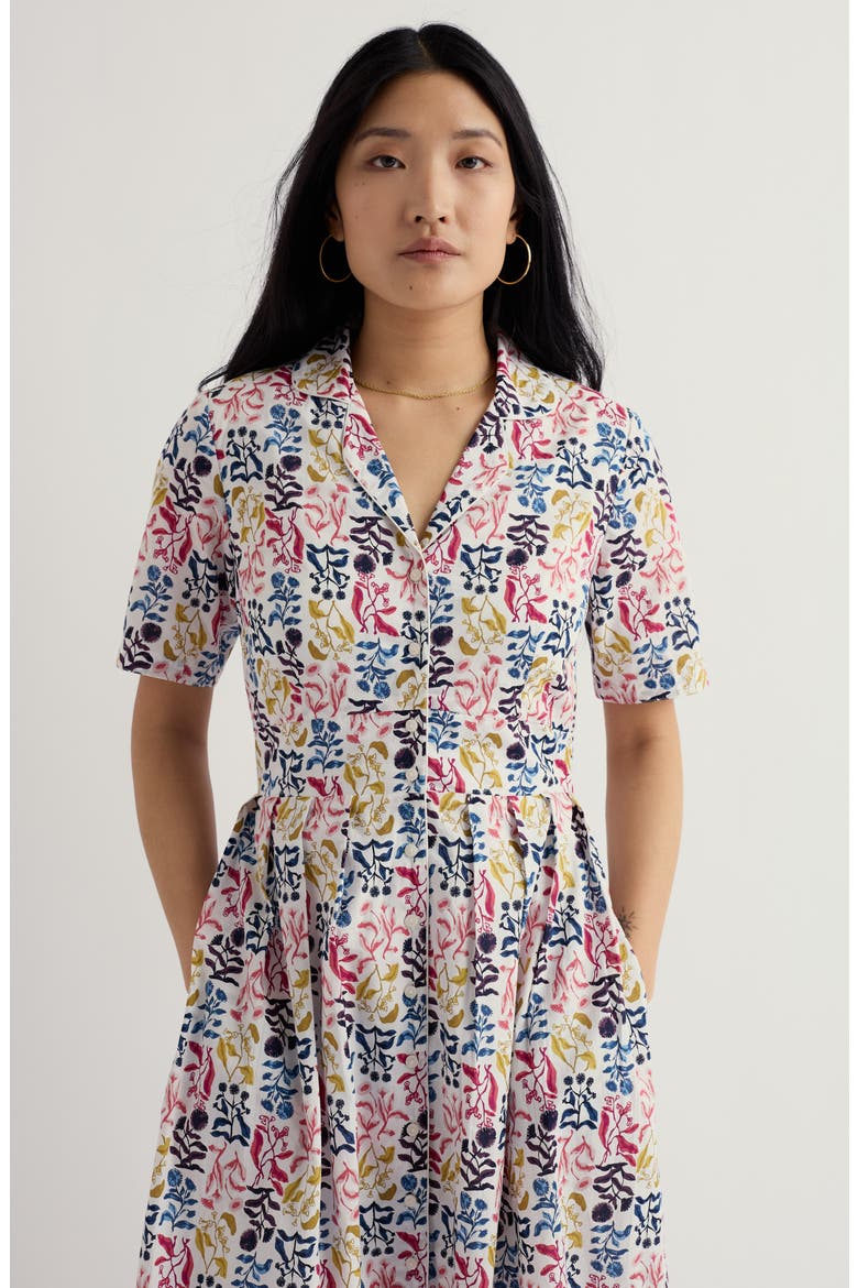 Pleated Organic Cotton Shirtdress, Alternate, color, INKY BOTANICAL CHALK