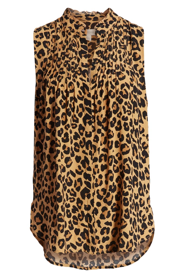 Print Pleated Top, Alternate, color, TAN DOE CHEETAH