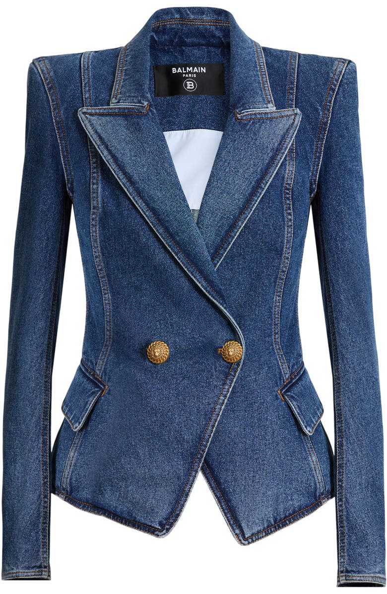 Balmain Denim 2-button jacket, Alternate, color, Blue