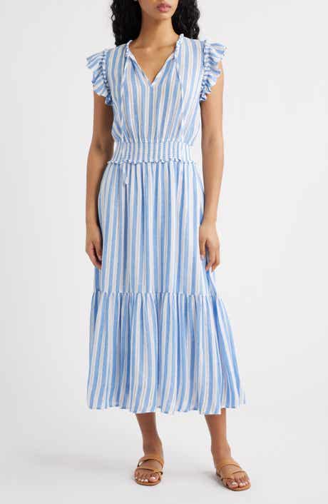 Garden Smocked Waist Linen Blend Maxi Dress