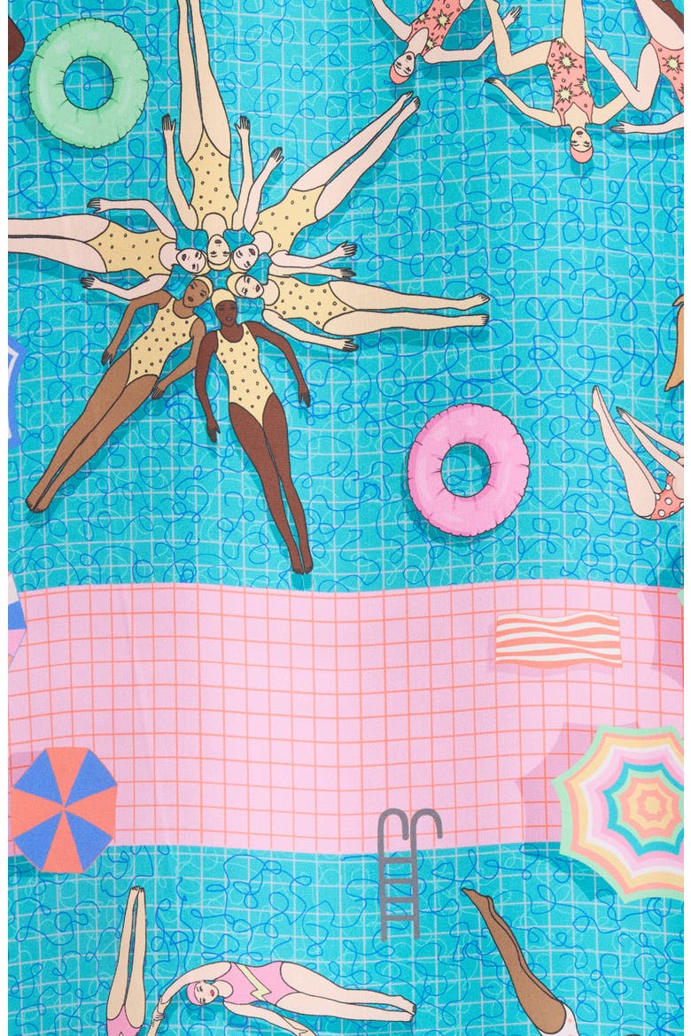 Swimmers Piped Satin Pajamas, Alternate, color, TEAL/ PINK
