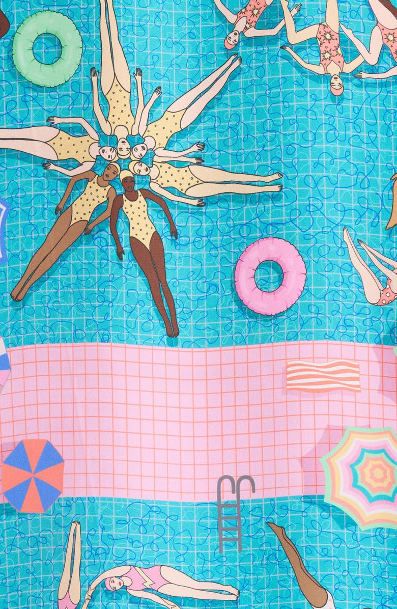 Karen Mabon Swimmers Piped Satin Pajamas, Alternate, color, Teal/ Pink