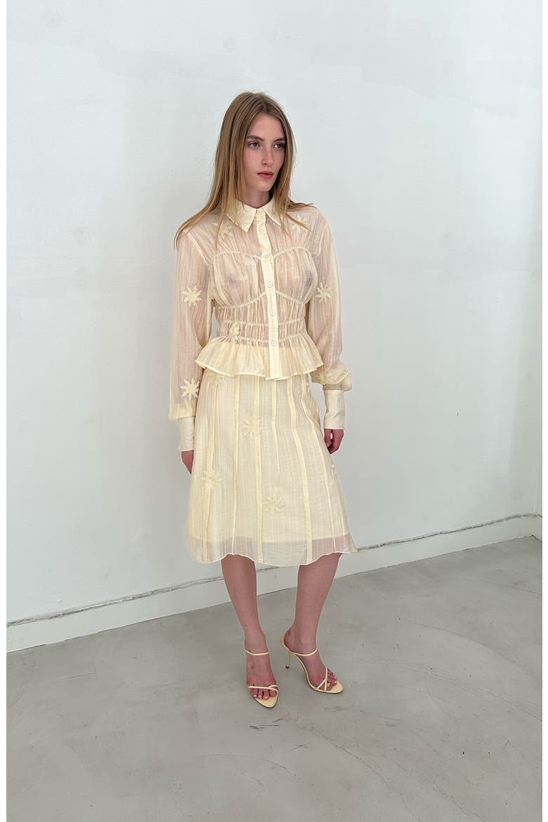 Kaia Floral Embroidered Button Up Shirt, Alternate, color, Butter Yellow