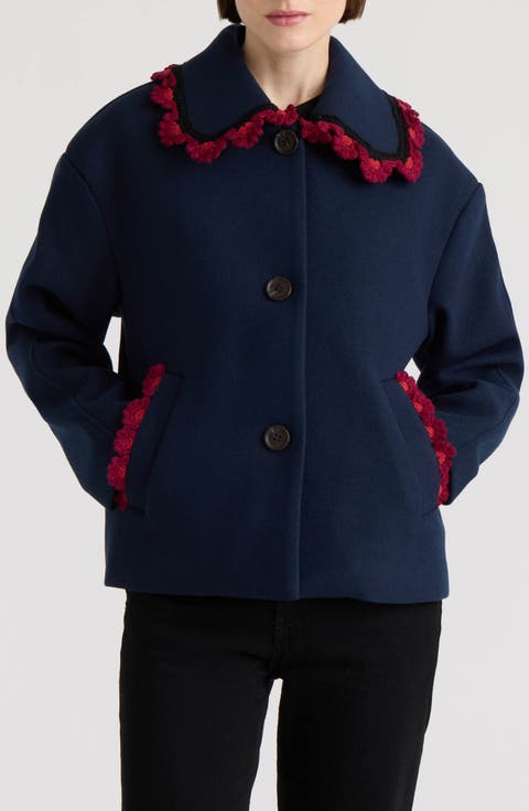 Crochet Trim Faux Wool Jacket