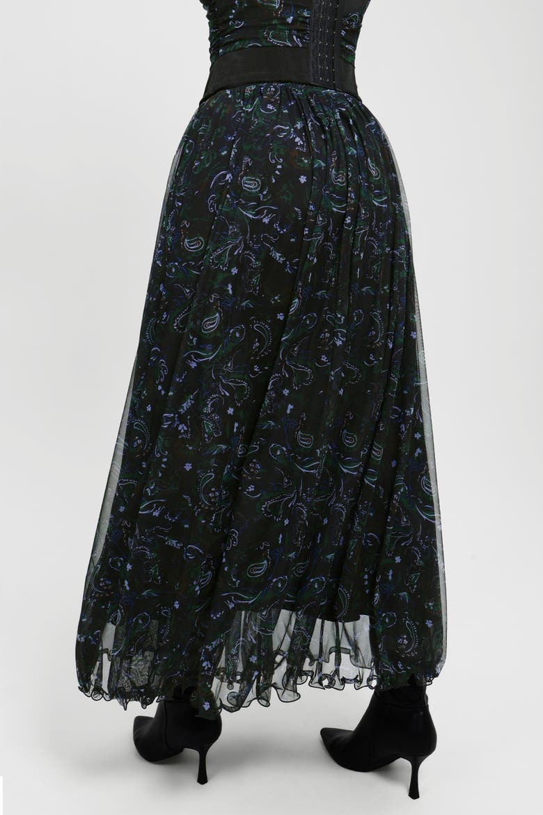 Shapewear Paisley High Waist A-Line Maxi Skirt, Alternate, color, Midnight Black